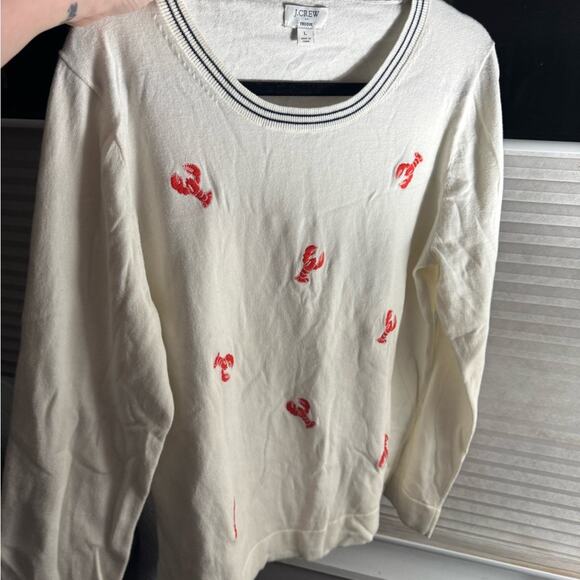 J Crew Factory L Lobster Crewneck Cotton White Sweater - Picture 2 of 4